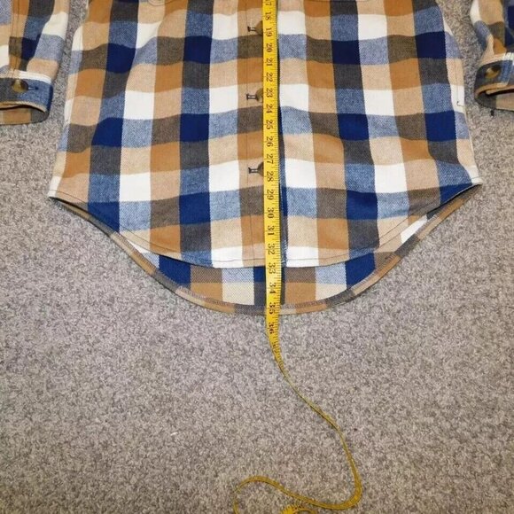 Old Navy Coat Womens Size M Brown Blue Plaid Shacket Button Up Soft Fuzzy Jacket - Picture 4 of 8
